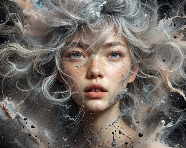 Portrait of a Young Woman with Silver Hair and Colors