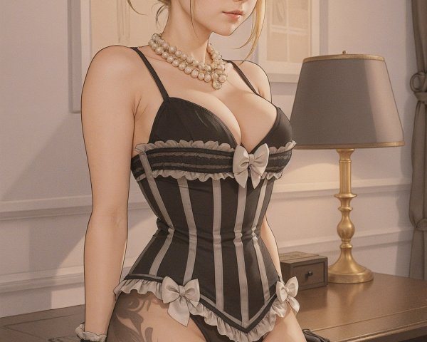 Fashionable Young Woman in Elegant Black Corset