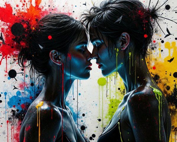 Abstract Figures in Vibrant Colors and Intimate Pose