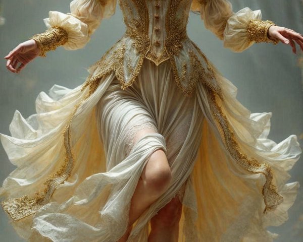Joyful Woman in Flowing Dress Twirling in Forest