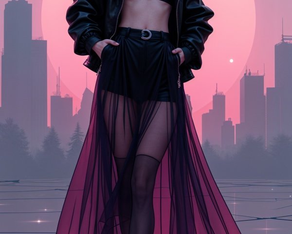 Stylized Character Against Vibrant Pink Sunset Skyline