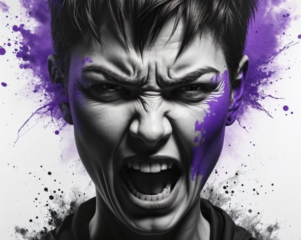 Close-Up Portrait of a Fierce Individual with Colorful Face