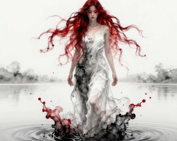 Watercolor Painting of a Woman Emerging from Water