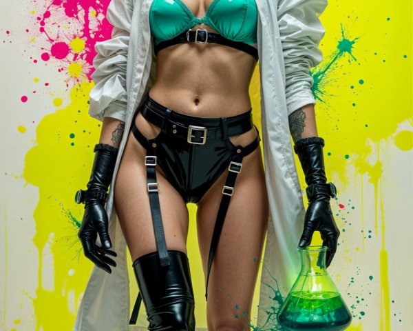 Confident Woman in Neon-Themed Vibrant Setting