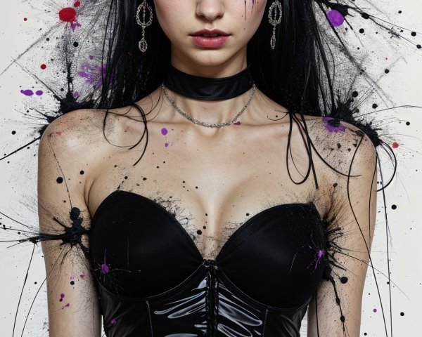 Dramatic Portrait of Model in Black Corset and Skirt