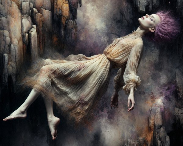 Ethereal Figure in Dreamlike Void with Pastel Hair
