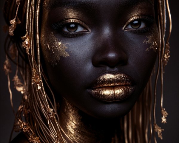 Portrait of a model with golden accents and patterns