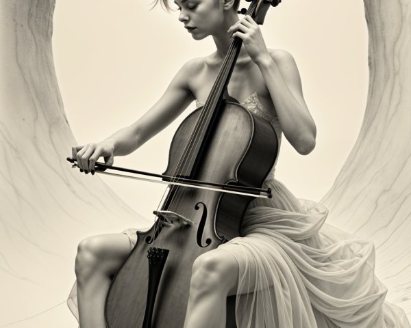 Graceful Figure Playing Cello in Ethereal Setting