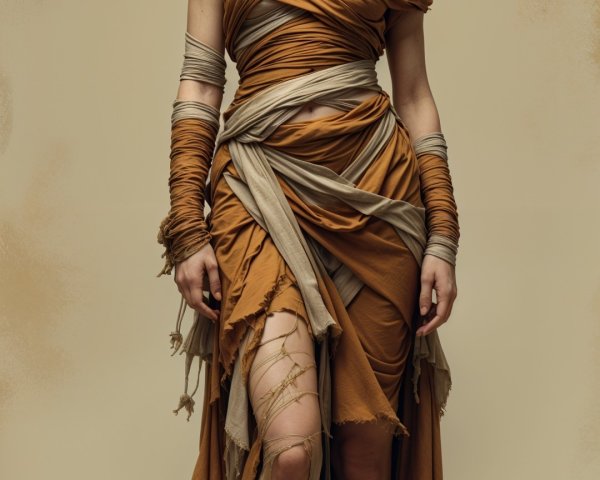 Elegant Fashion Ensemble with Earthy Tones and Patterns