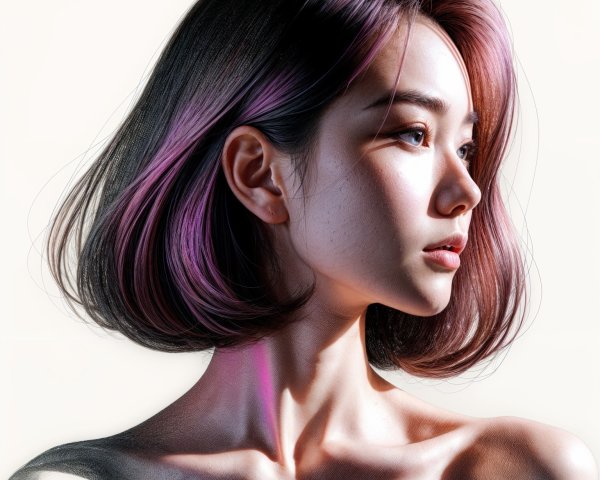 Young woman with sleek bob hairstyle and radiant complexion