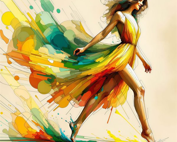 Full-Body Digital Painting of a Woman in Colorful Dress