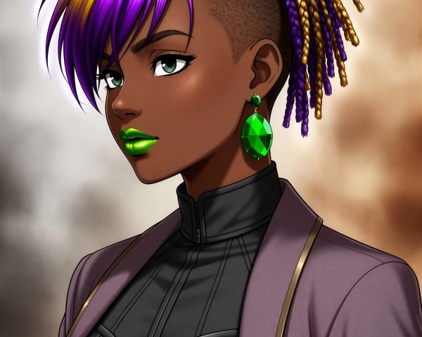 Anime-Style Portrait of a Dark-Skinned Woman