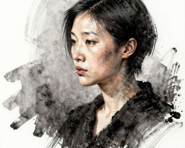 Digital Watercolor of Young Woman with Edgy Style