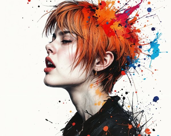 Profile of a Woman with Orange Hair and Colorful Paint