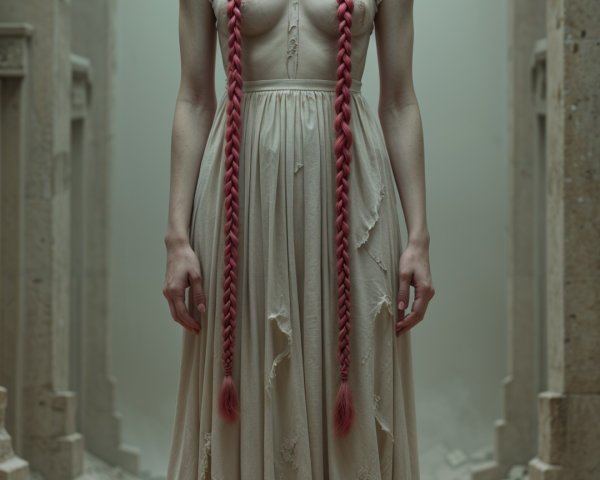 Haunting Figure in Dim Corridor with Clown Makeup