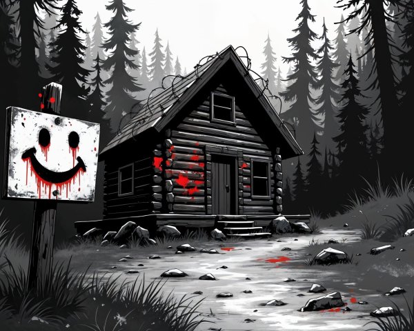 Dilapidated Cabin in an Eerie Forest Setting
