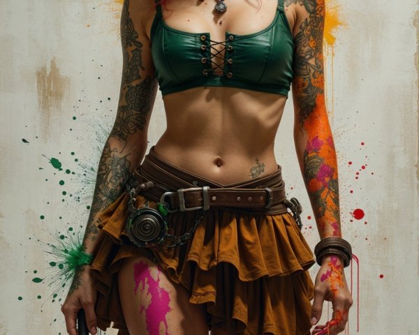 Vibrant Punk Character with Artistic Flair and Tattoos