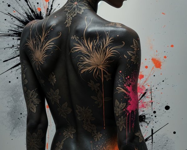 Floral Tattoos and Colorful Paint on a Figure