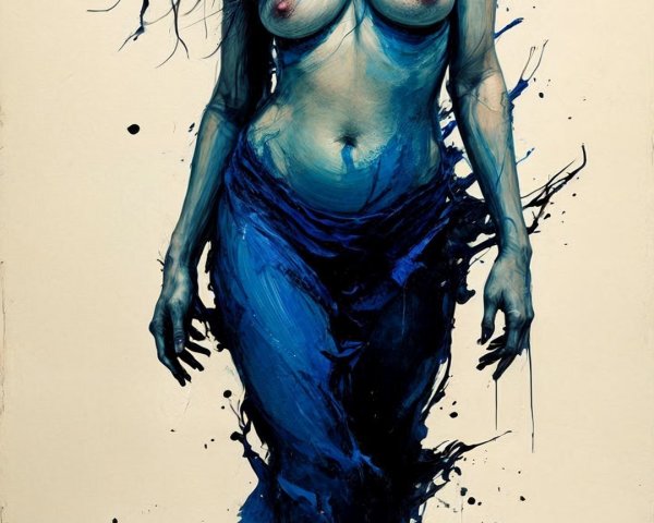 Ethereal Figure in Deep Blue Hues and Fluid Motion