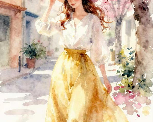 Watercolor Illustration of a Woman in Nature Setting