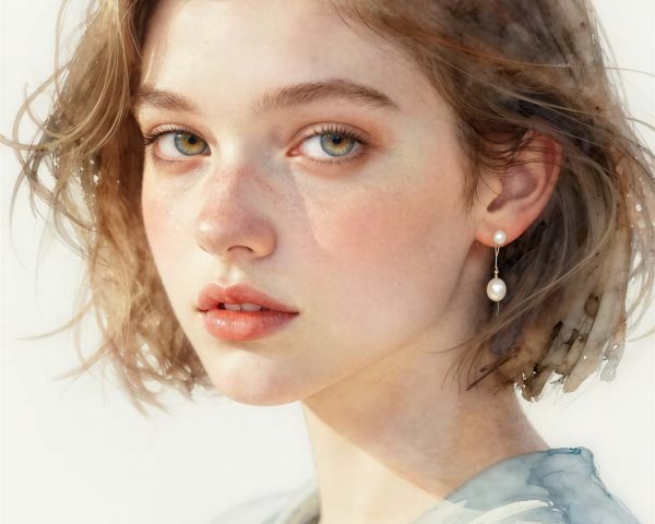 Watercolor Portrait of a Young Female with Pixie Cut