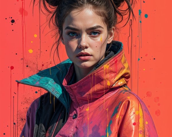 Portrait of a Young Woman with Colorful Background