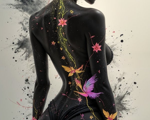 Silhouette of a Woman with Floral Patterns on Skin