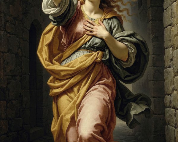 Renaissance Painting of Woman in Draped Garments