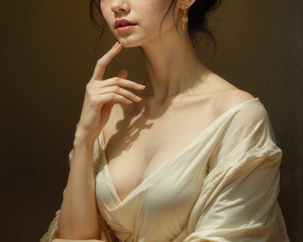 Elegant Woman in Cream Gown with Serene Expression