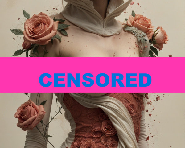 Figure in Draping Fabric Surrounded by Roses
