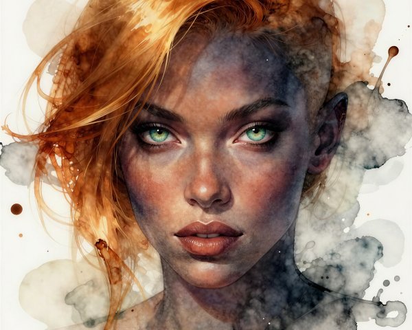 High-Detail Watercolor Portrait of a Woman