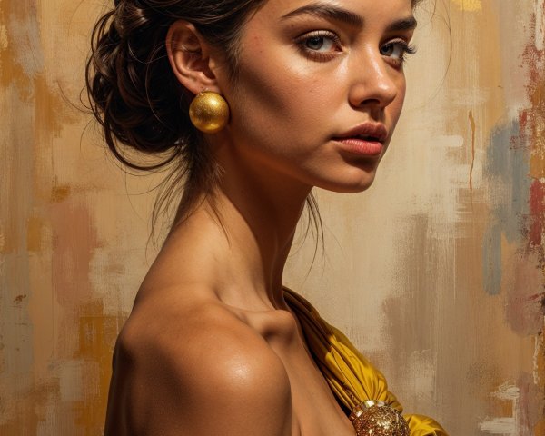 Elegant Woman in Yellow Garment with Braided Hair