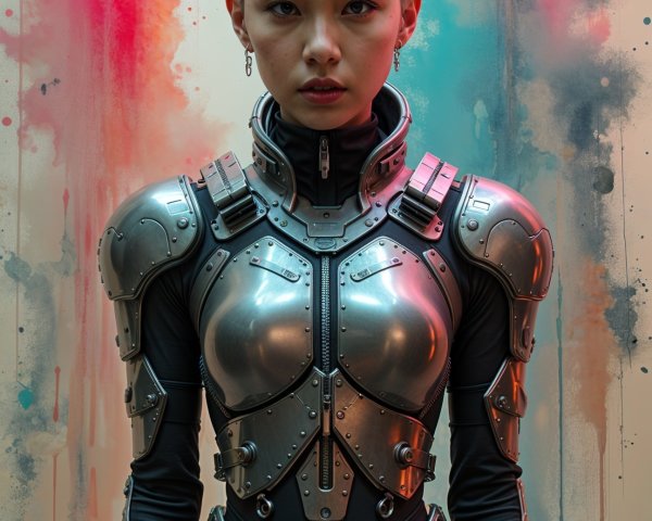 Futuristic Sci-Fi Warrior in Metallic Bodysuit