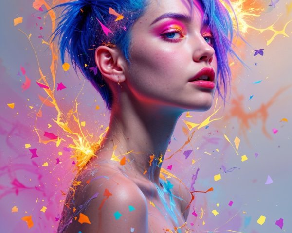 Portrait of a young woman with vibrant blue hair