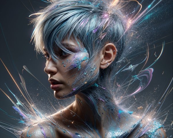 Ethereal Portrait of Model with Silver Hair and Colors