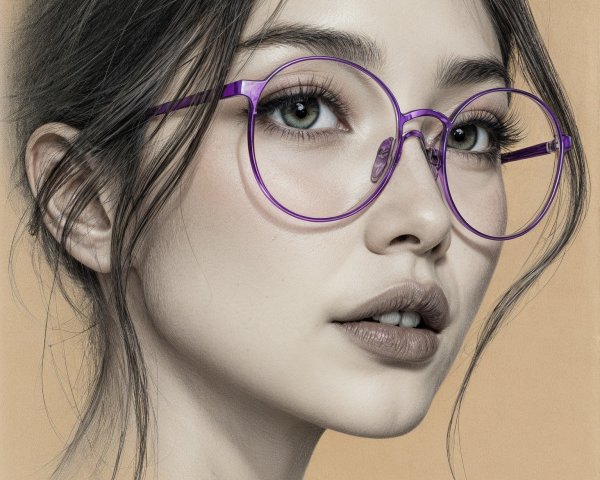 Close-up Portrait of a Young Woman with Purple Glasses