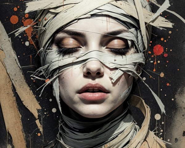 Portrait of a Woman with Abstract Paper and Paint Layers