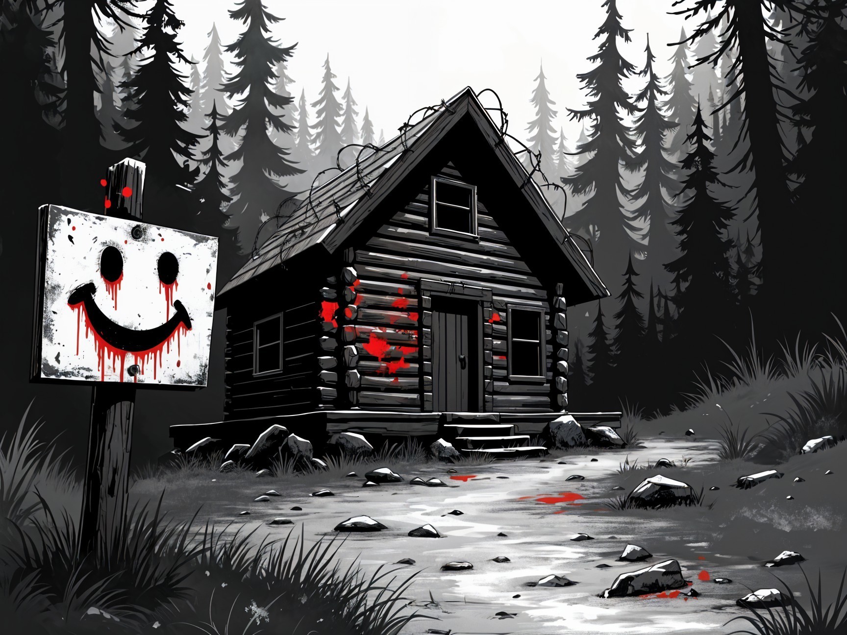 Dilapidated Cabin in an Eerie Forest Setting