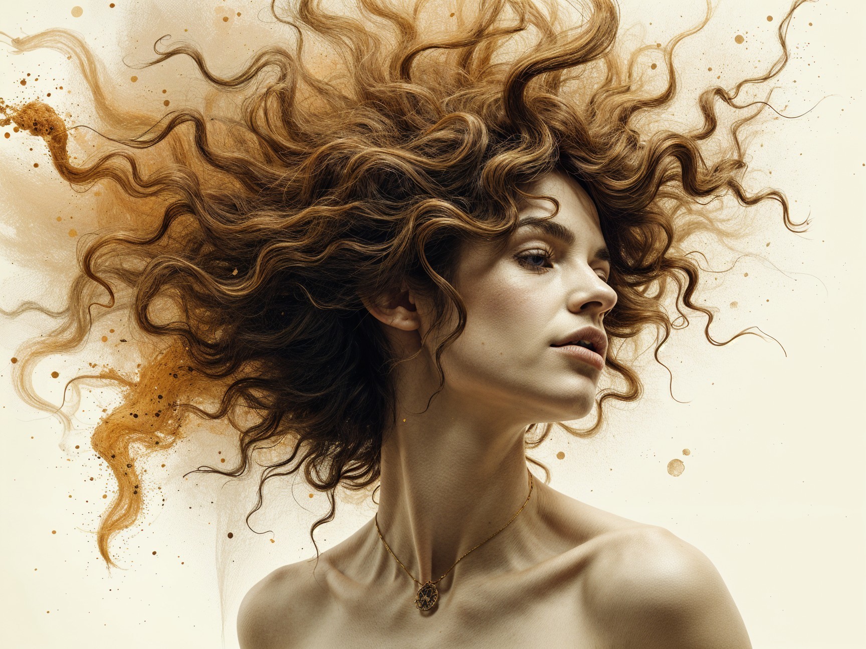 Portrait of a Woman with Wavy Hair and Elegant Features