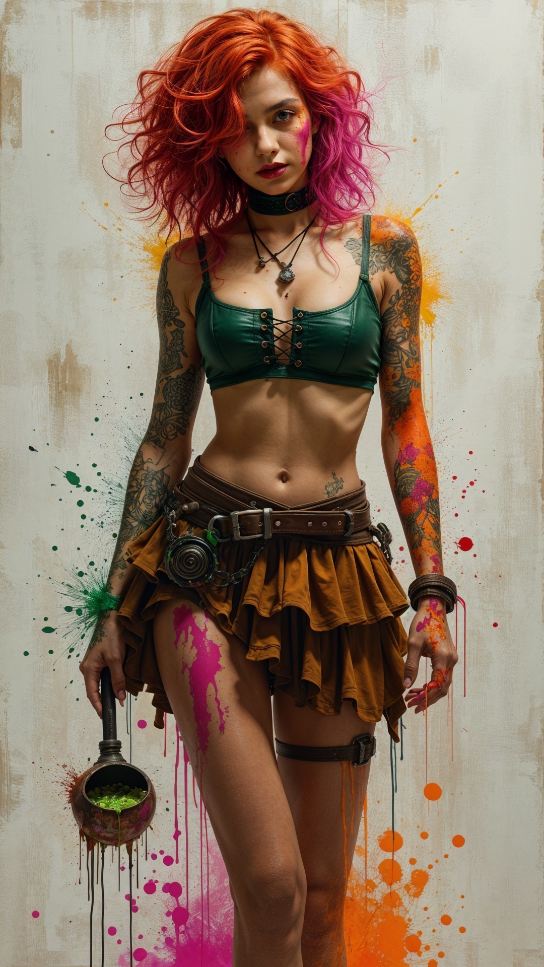 Vibrant Punk Character with Artistic Flair and Tattoos