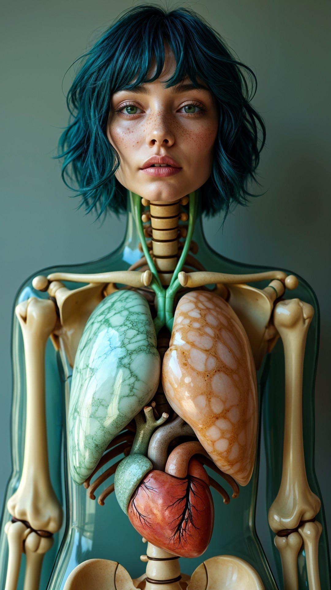 Stylized Anatomical Figure of a Woman with Colorful Anatomy