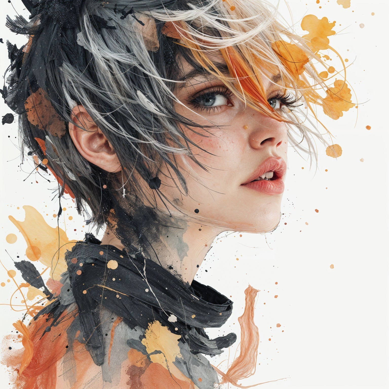 Portrait of a Young Woman with Freckles and Watercolor