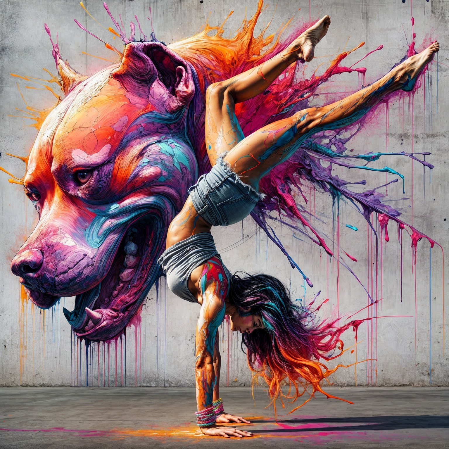 Vibrant Mural and Dancer in Colorful Display