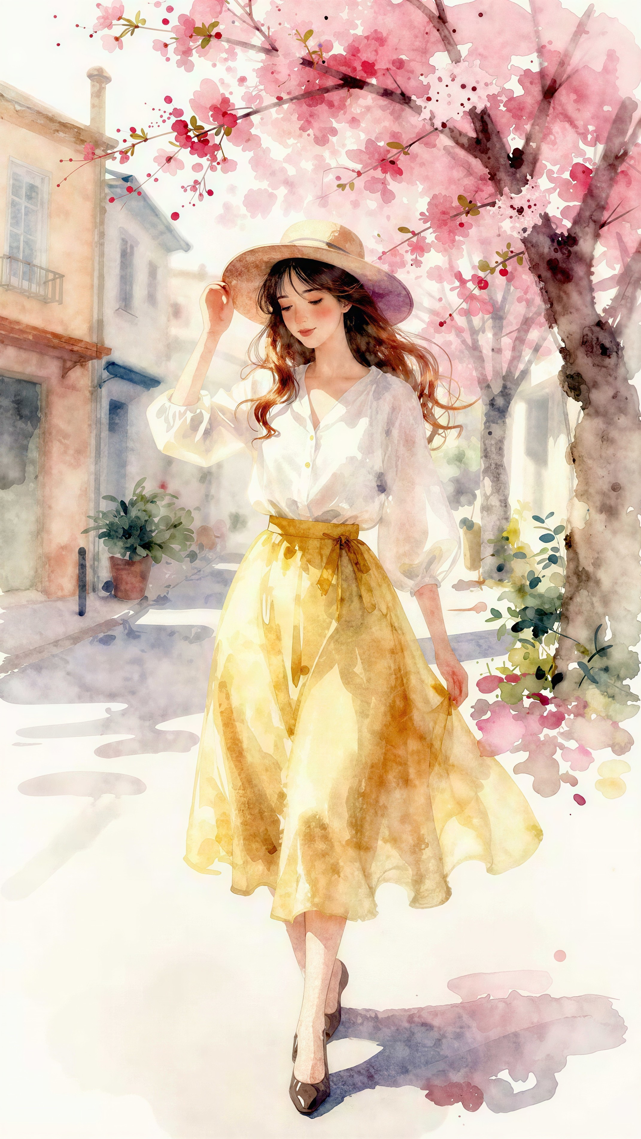 Watercolor Illustration of a Woman in Nature Setting