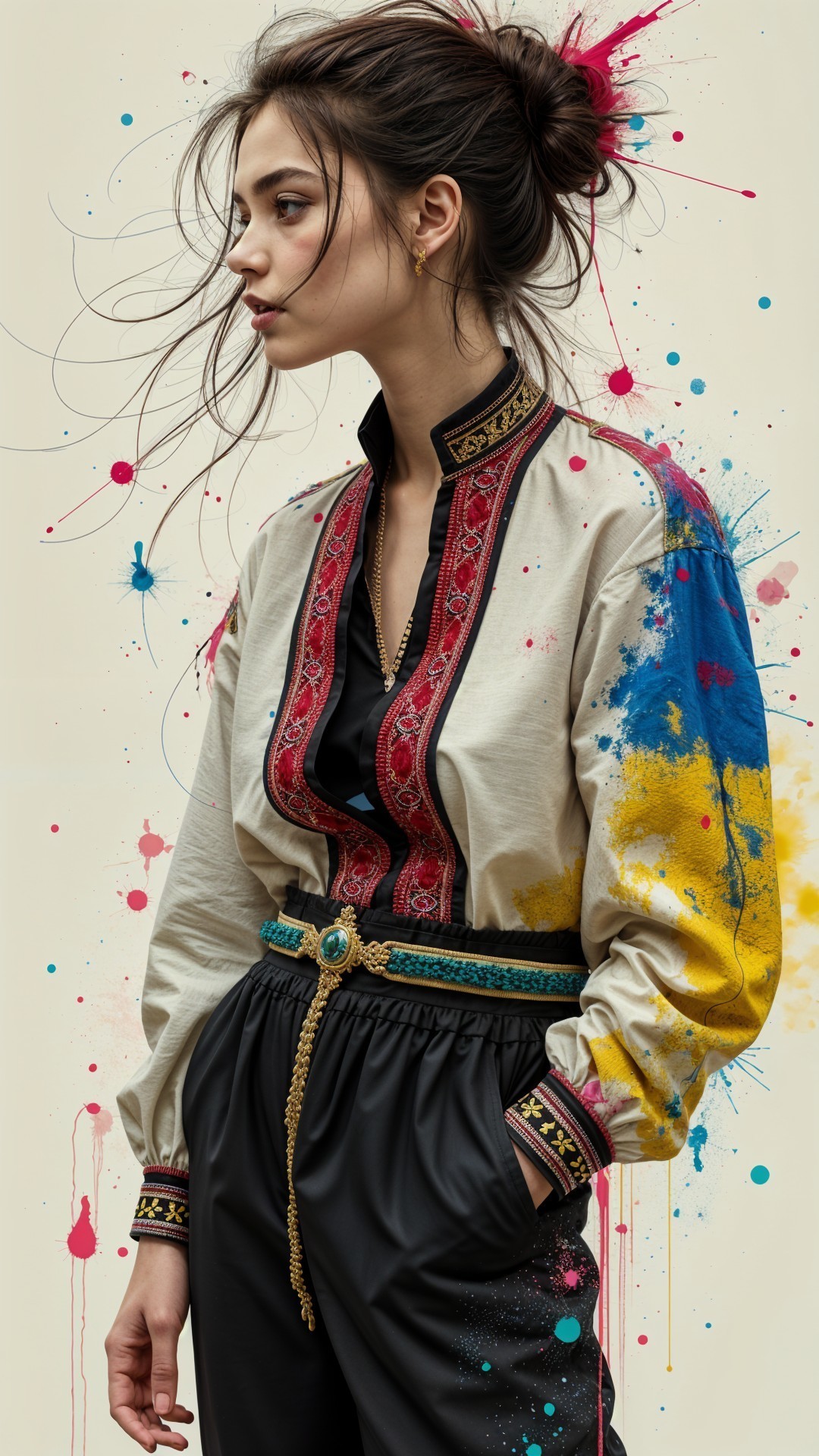 Elegant Young Woman in Traditional Embroidered Top
