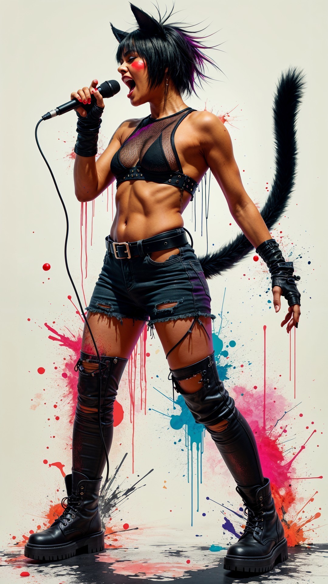 Muscular Performer in Edgy Outfit with Vibrant Background