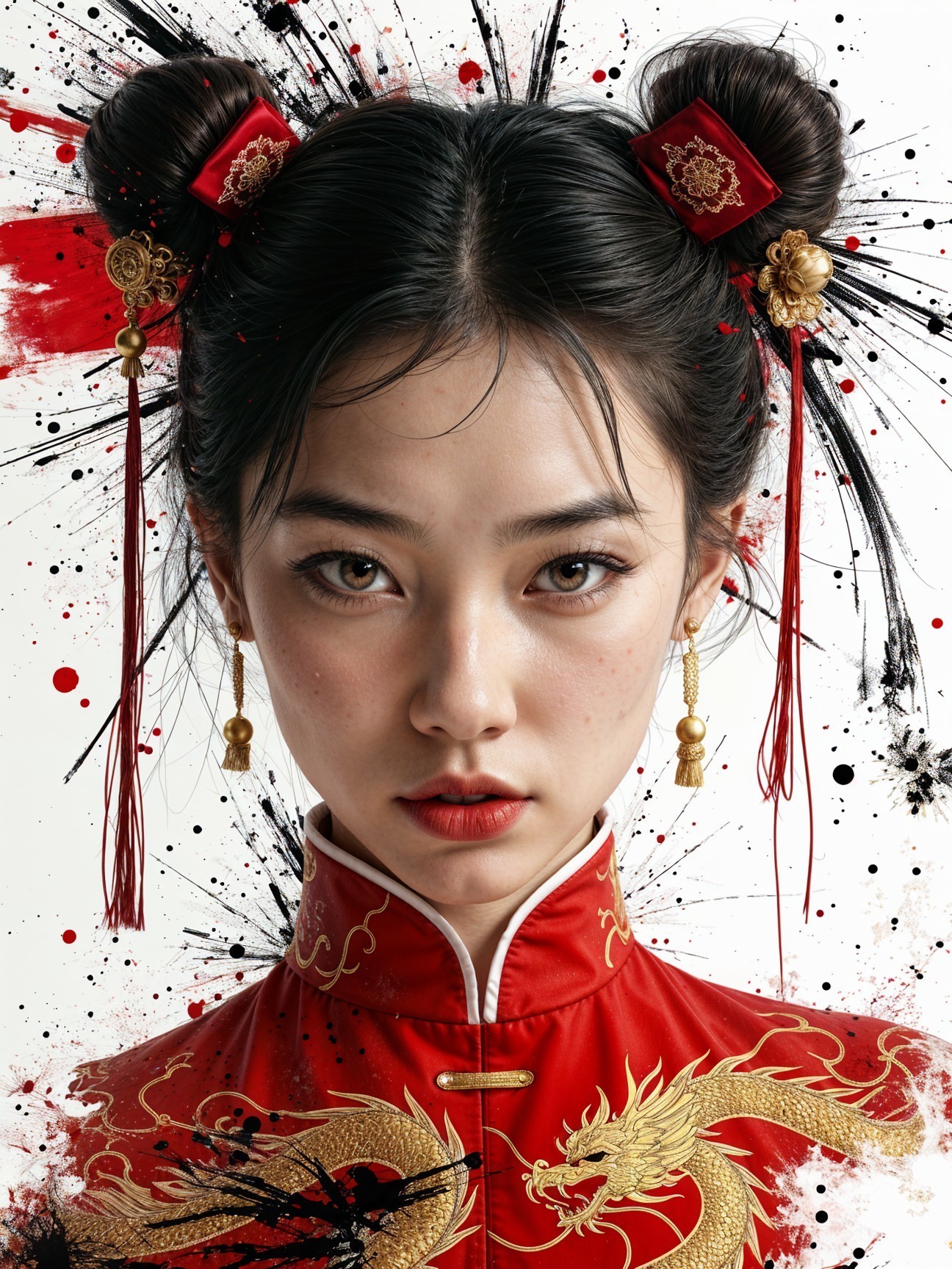 Portrait of a Young Woman in Traditional Red Dress