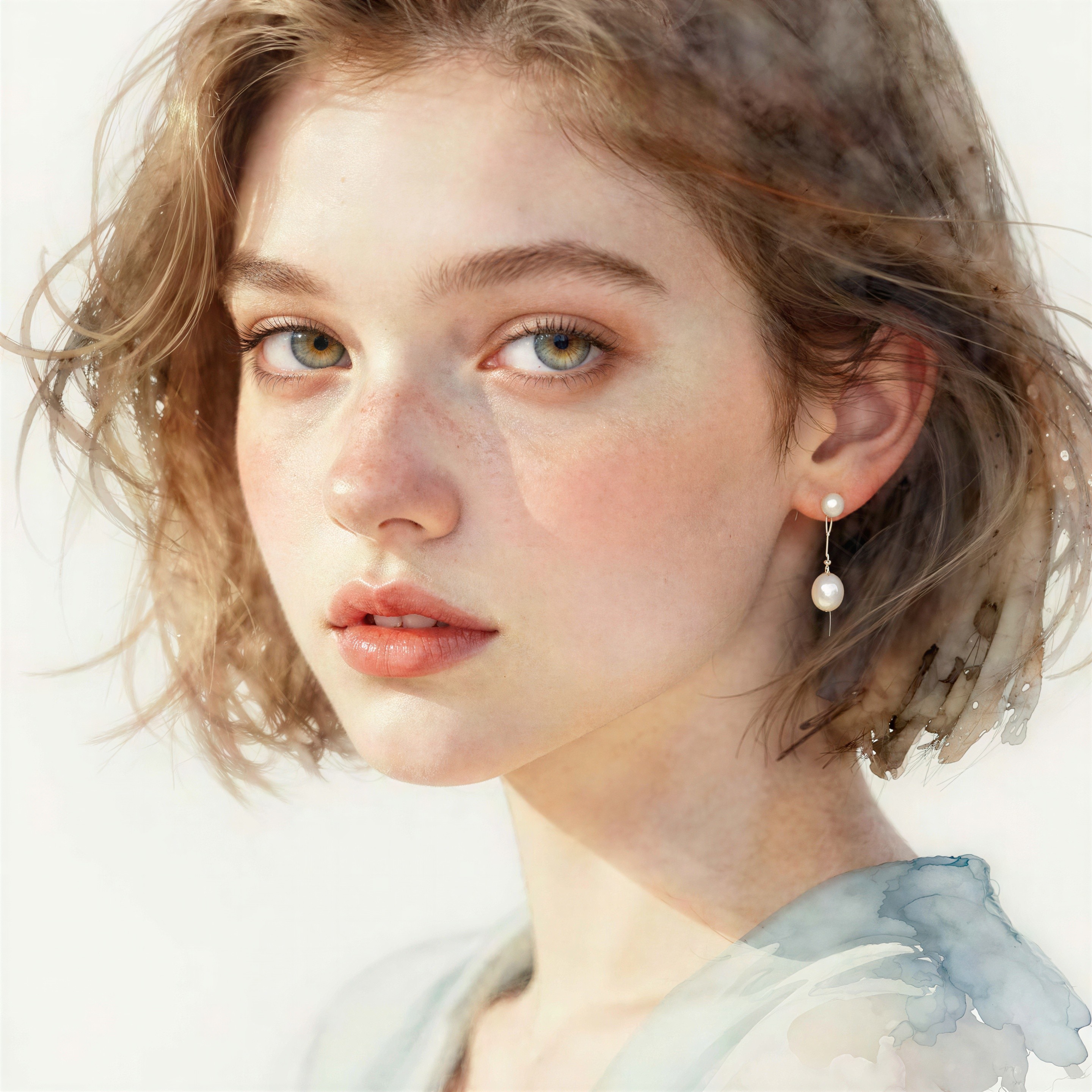 Watercolor Portrait of a Young Female with Pixie Cut