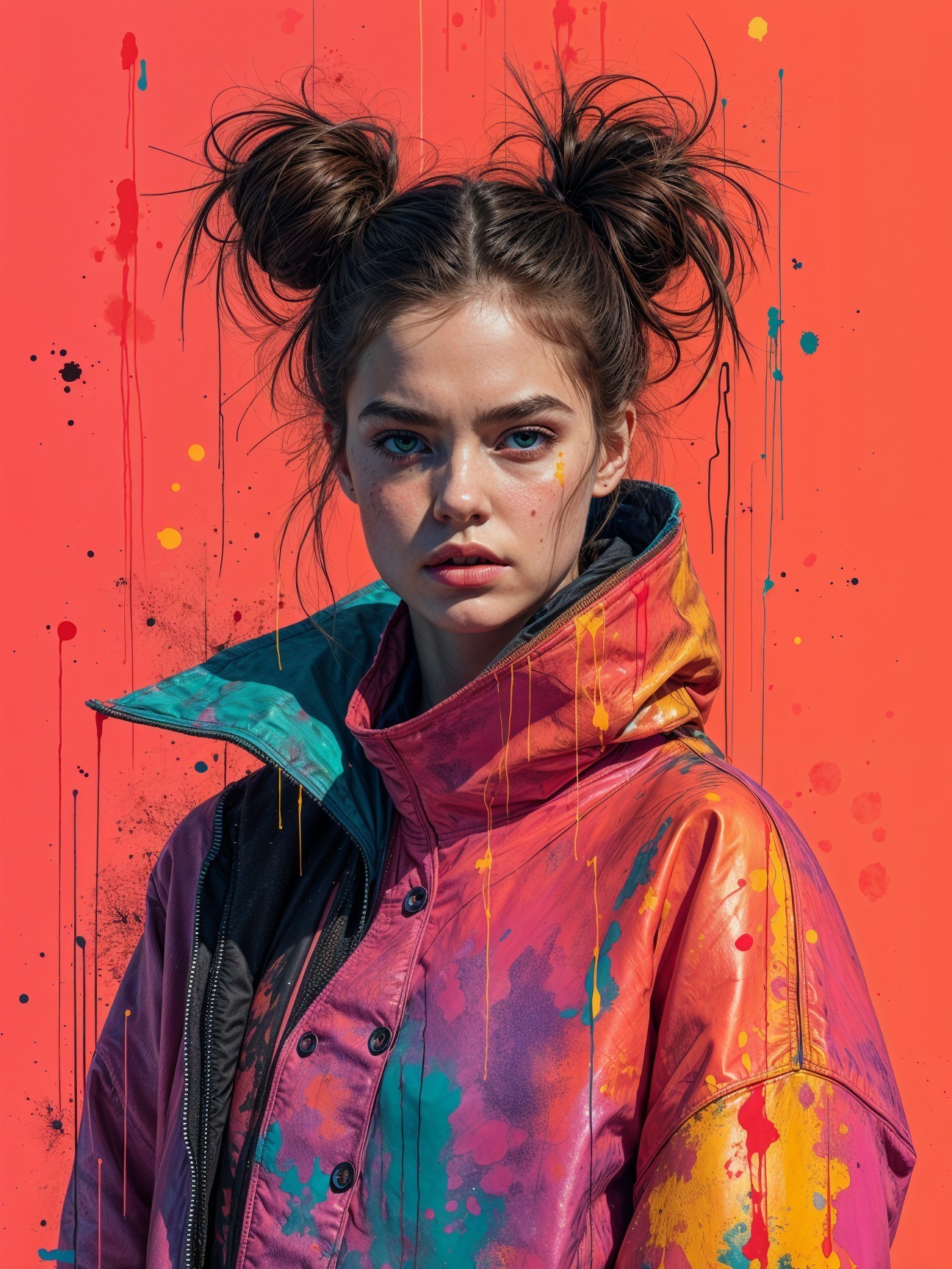 Portrait of a Young Woman with Colorful Background