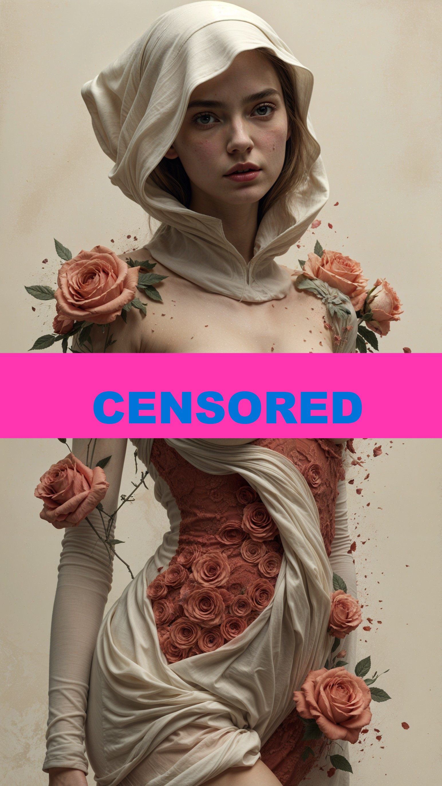 Figure in Draping Fabric Surrounded by Roses